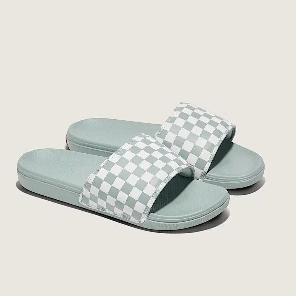 Vans La Costa Checkers Slide-On Sandals Sage Gray White board Mens Size 11 New